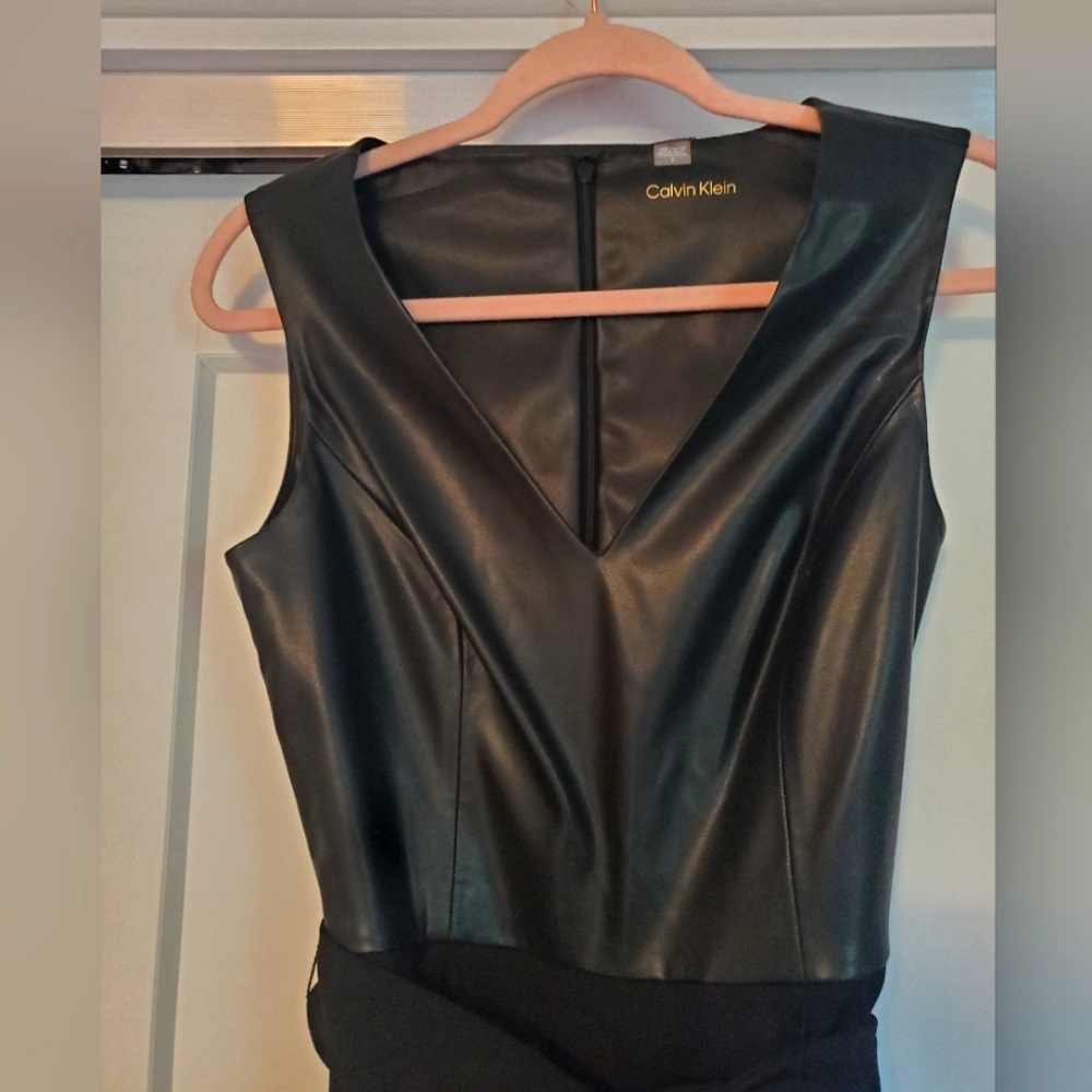 Black Leather Top Jumpsuit / Romper Calvin Klein Size 2